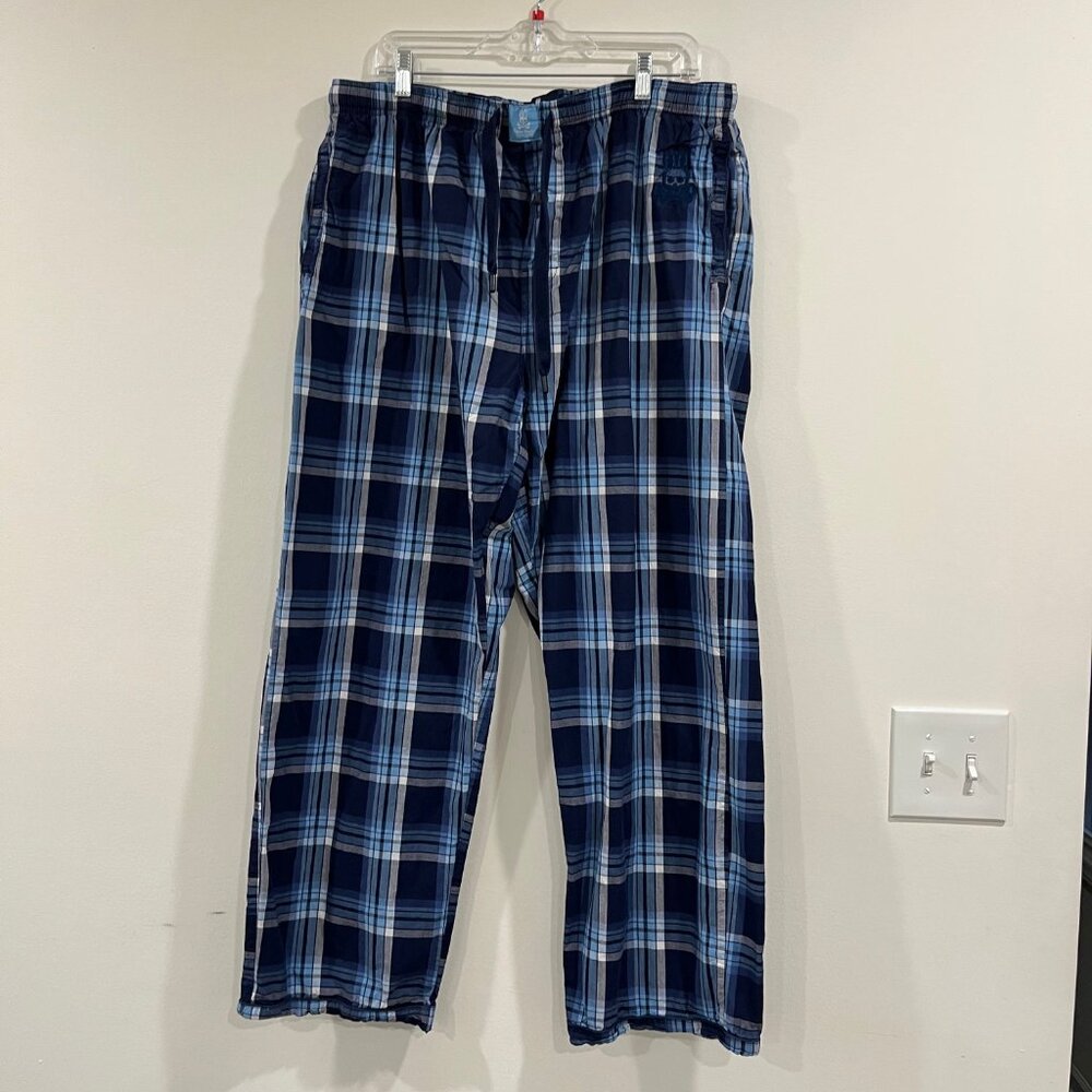 Psycho Bunny Pajama Pants Men's Large  Blue Plaid Lounge Straight Leg Jammies
